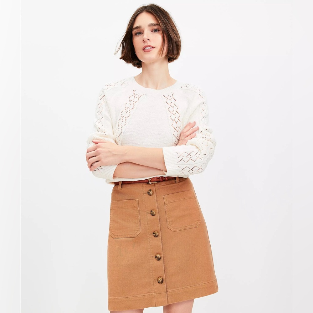 LOFT NWT Geo Pointelle Crochet Sweater - Ivory